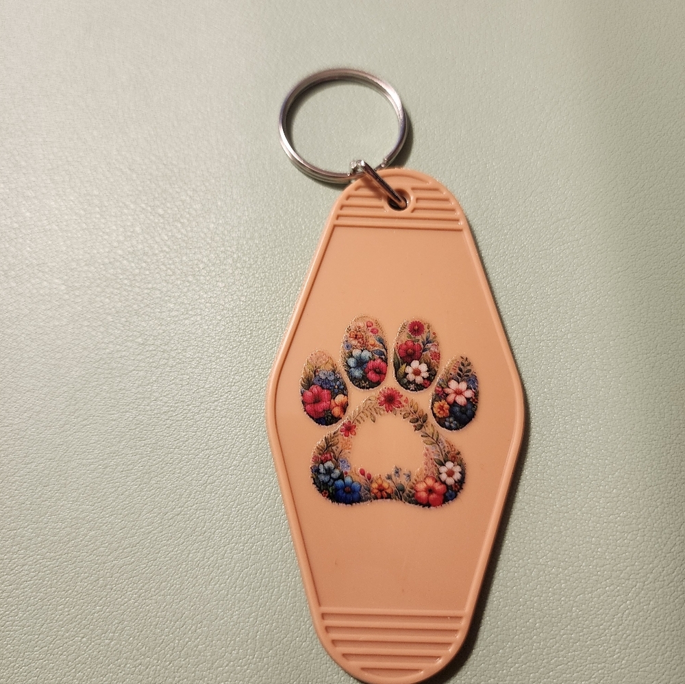 Floral Paw Print Keychain